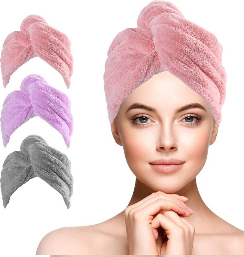URAQT Haar Drogen Handdoeken 3 Stks Microfiber Haar Bad Handdoek voor Vrouwen Super Absorberend Snel Droge Haarhanddoek Wrap met Knop Ontwerp voor Lang Gekruld Haar