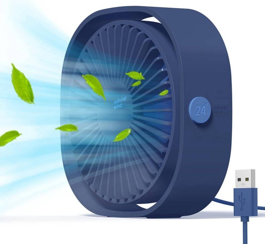 Usb Ventilator Draagbaar stil 3 snelheden verstelbaar stroomvoorziening via USB voor thuis en op kantoor (blauw)