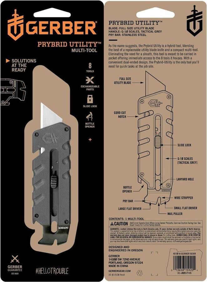 Utility Grijs Prybrid multitool met clip