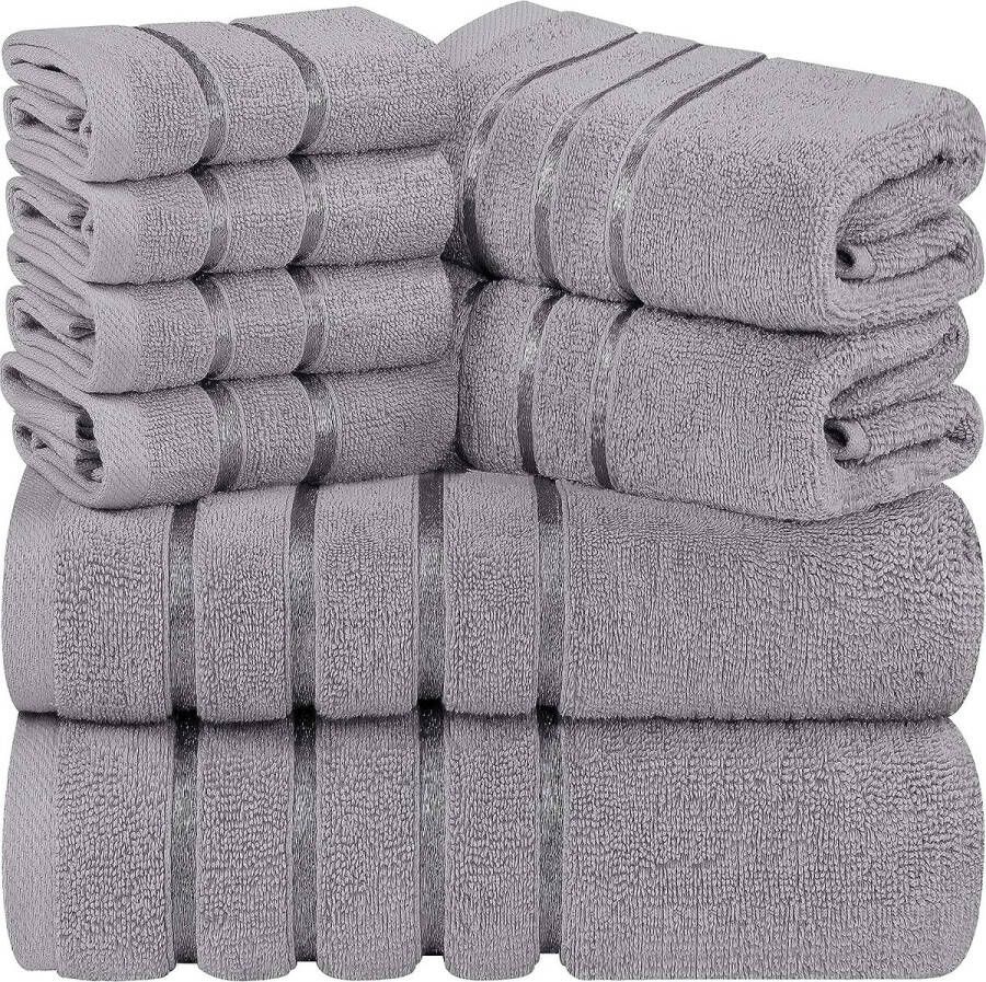 Utopia Towels Koele Grijze Handdoekenset 8 Stukje Viscose Streep Handdoeken Ring Gesponnen Katoen Sterk absorberende Handdoeken (Pakket van 8)