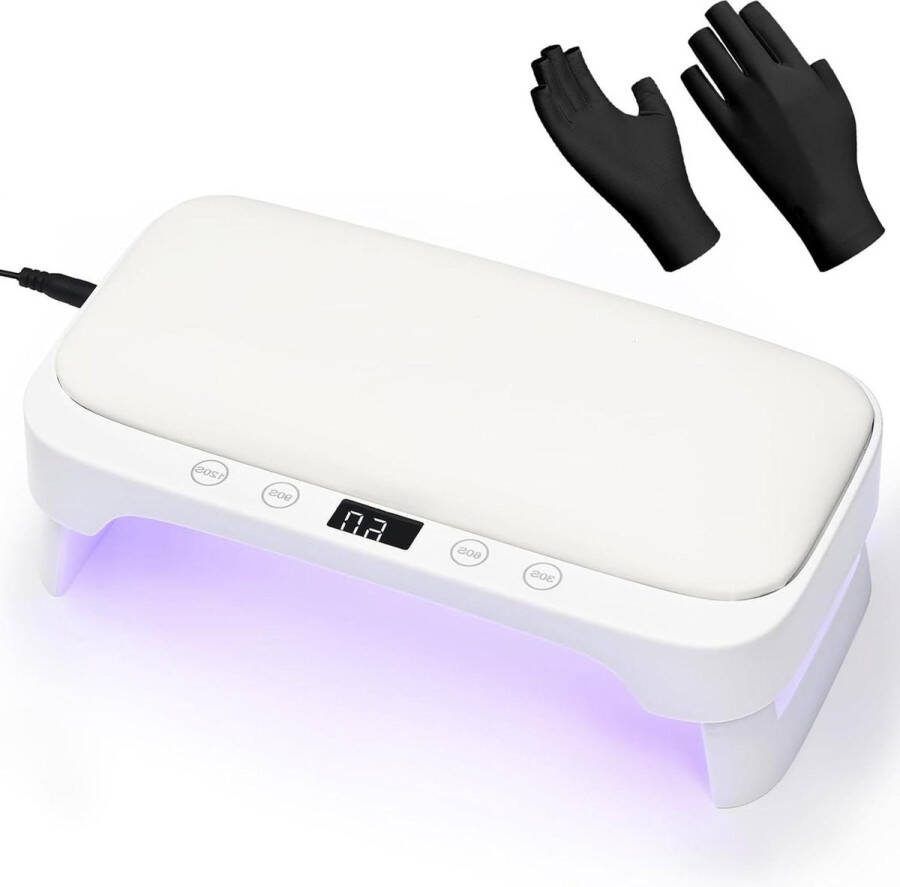 UV-led-nagellamp met handkussen nageldroger met zonwerende handschoenen nageluithardingslamp uv-lamp voor gelnagels 4 timers en lcd-display thuis en salon wit