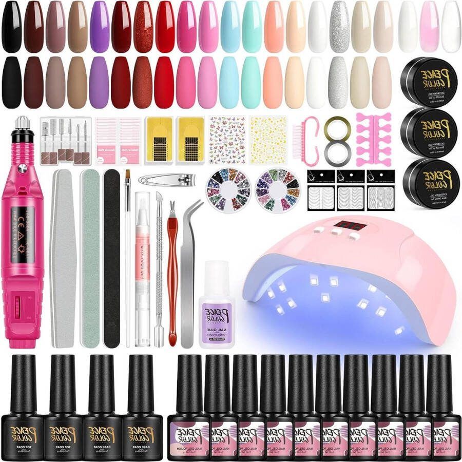 UV nagellak set 18 kleuren met UV-lamp top coat base coat voor nail art salon thuis gel nagellak set voor beginners