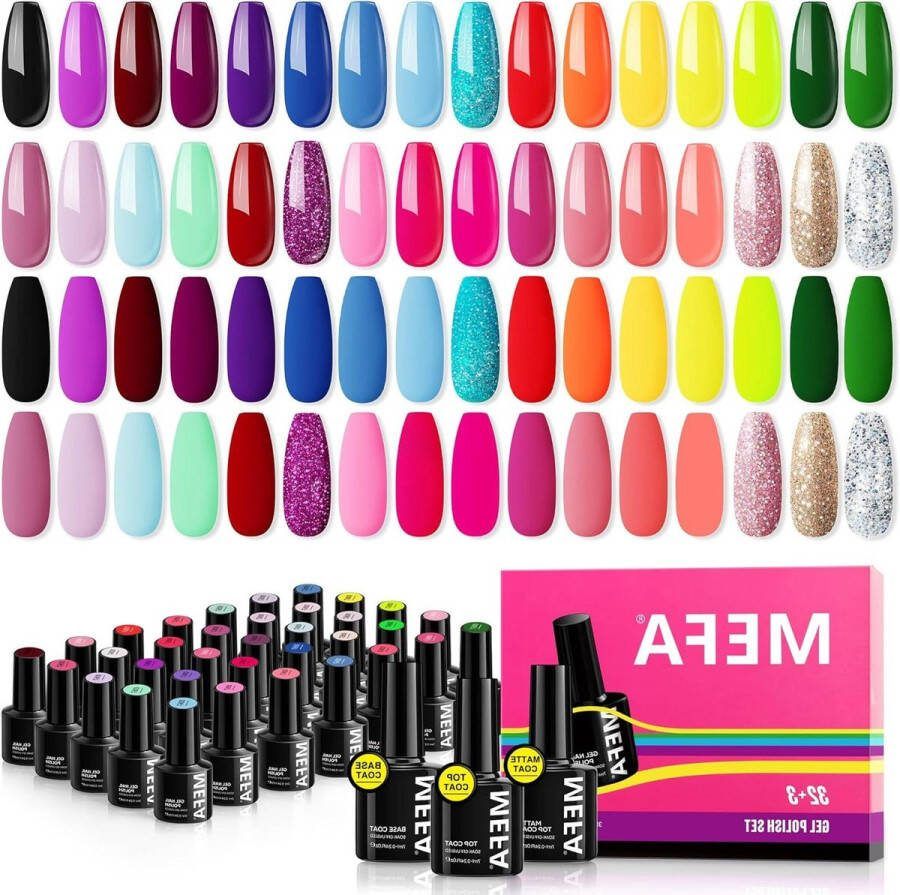 UV Neon Nail Polish Set 35 Colors Gel Polish with Base and Topcoat Red Black Blue Glitter Shellac for Nail Art