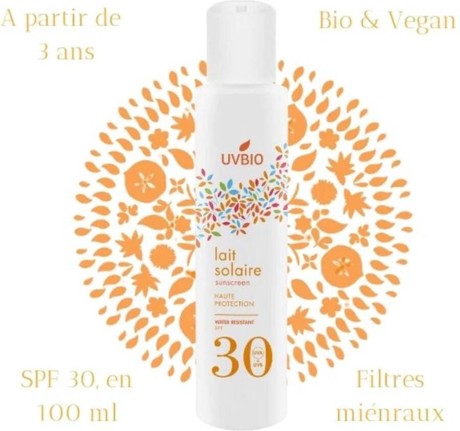 UVBIO Biologische minerale zonbescherming SPF 30 Gezicht en Lichaam Waterproof 100ml Zonnebrand UVA UVB Oceaan Vriendelijk