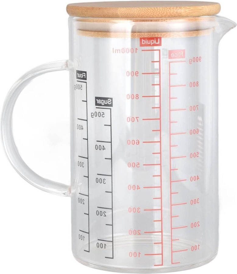 V-vormige Mondstuk Heldere Schaal Comfortabele Grip Glazen Maatbeker Pyrex Maatbeker voor Water Koffie Melkthee Grootte 1000ml