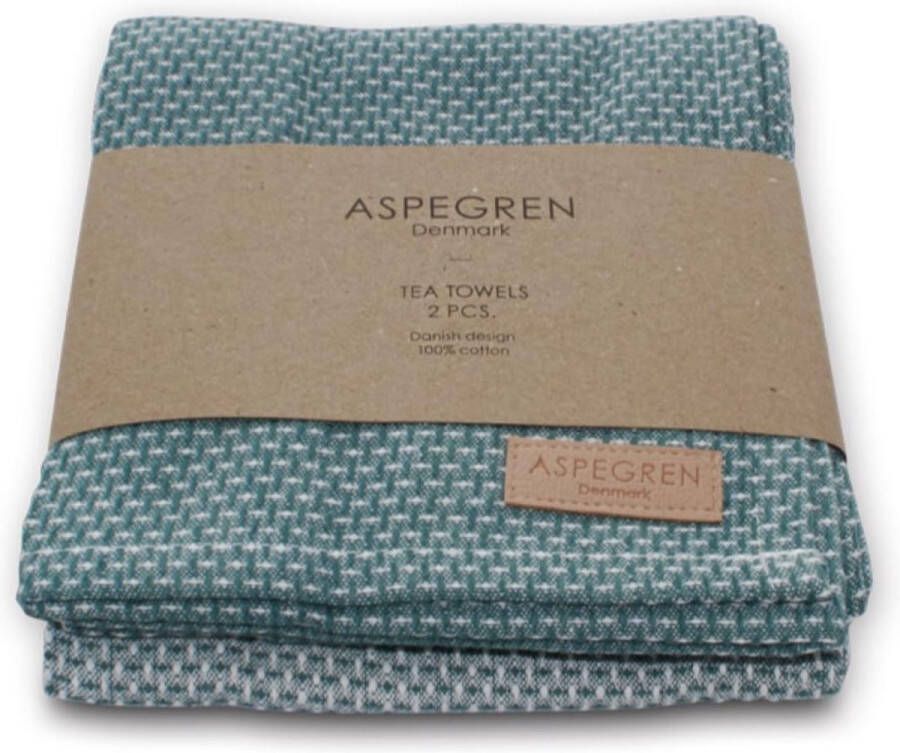 Vaatdoek waffle agate green gebroken wit 50 x 70 cm in set van 2 100% katoen van