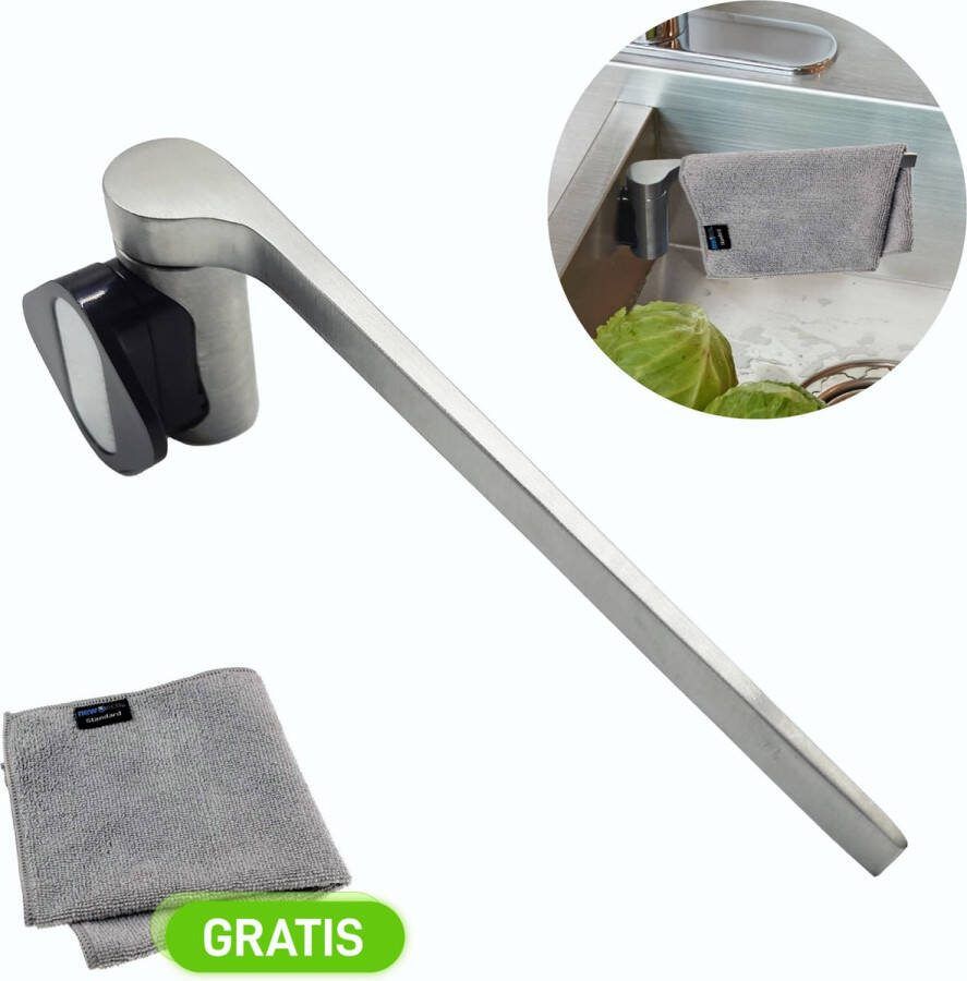 Vaatdoekhouder Magnetisch Aanrecht Organiser Gootsteen Organiser Vaatdoekhouder Gootsteen Vaatdoek Houder Vaatdoekhouder RVS Zilver inclusief: Vaatdoek Microvezel