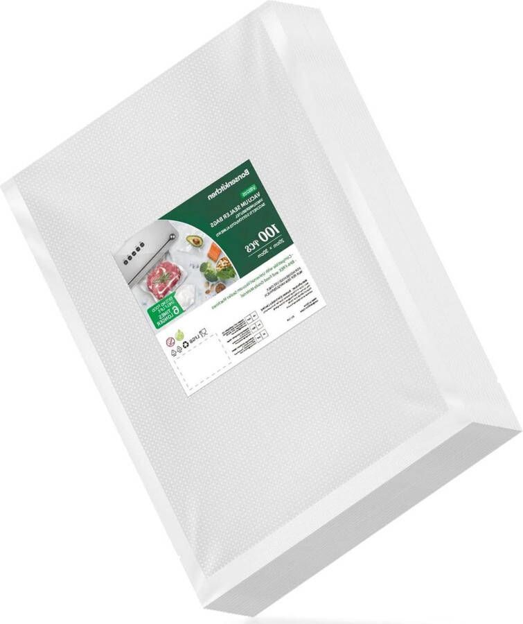 Vacumeerrollen en zakken 100 stuks 20 x 30 cm Diepvries en magnetron bestendig BPA-vrij