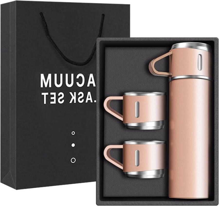 Vacuüm-Geïsoleerde Waterfles 500ml Roestvrij Staal Warme Koude Drank Reismok Roze Drie Cup