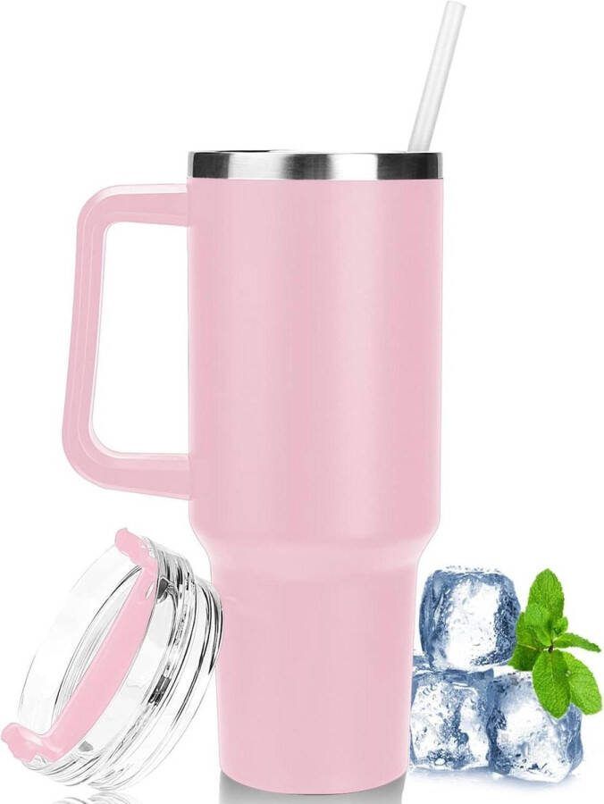 Vacuüm geïsoleerde waterfles grote inhoud en handgreep roze Beker voor koude en warme dranken