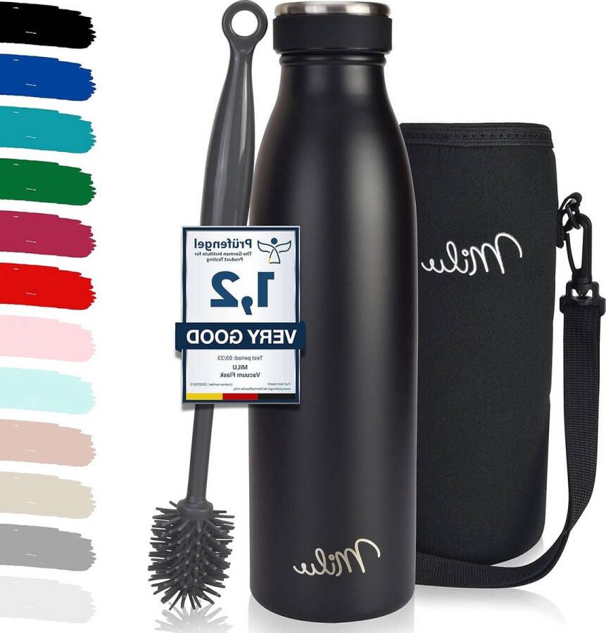 Vacuüm Geïsoleerde Waterfles Roestvrij Staal 500ml Zwarte Dubbelwandige Fles