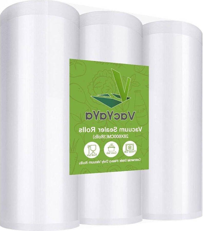 Vacuüm Voedsel Sealer Machine Rollen 3 Pack 28x600cm (Totaal 18m) BPA Free Sous Vide en Vac Seal Opslag Rollen