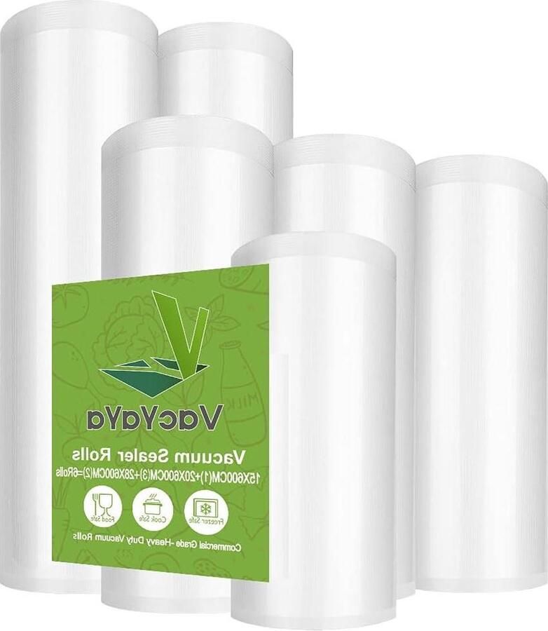 Vacuüm Voedsel Sealer Rollen 6 Pack 15 cm x 6 m & 20 cm x 6 m & 28 cm x 6 m BPA Vrij Sous Vide en Opslag Heavy Duty