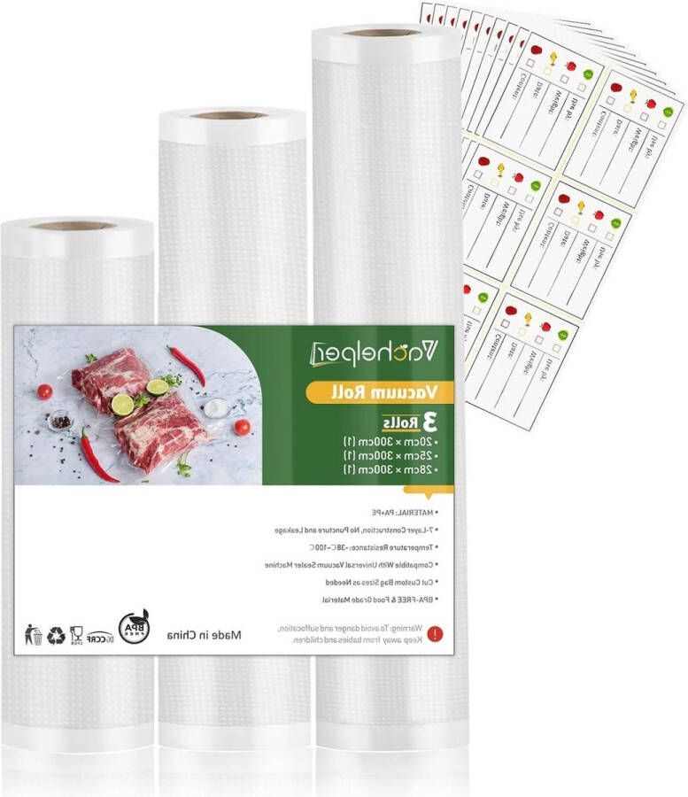 Vacuüm Voedsel Sealer Rolls Duurzame Opbergzakken voor Sous Vide Koken 3 Pack (20-25-28 x 600 cm)