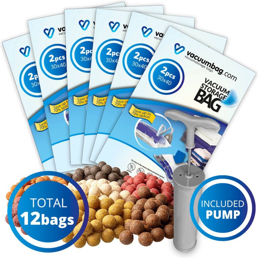 Vacuumbag.com Pakket Vacuumzakken voor Karper Boilies [Set 12 Zakken+Pomp]