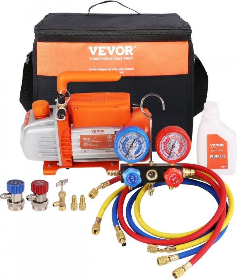 Vacuümpomp 100L min 150W Vacumeermachine Compact & Draagbaar Inclusief Draagtas Oranje