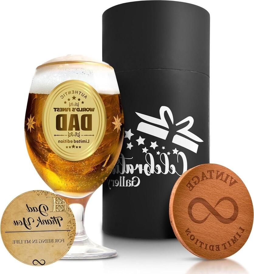 Vaderdag Bierglazen Papa Cadeaus Gepersonaliseerde geschenken voor mannen Aangepaste mok met houten onderzetter 400 ml pintglazen Biergeschenken Voedselveilig