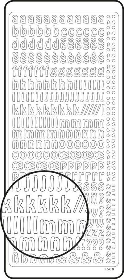Vaessen Creative • 1 Stickervel 10x23cm Zilver Letters alfabet klein small alphabet zilveren recht leestekens sticker