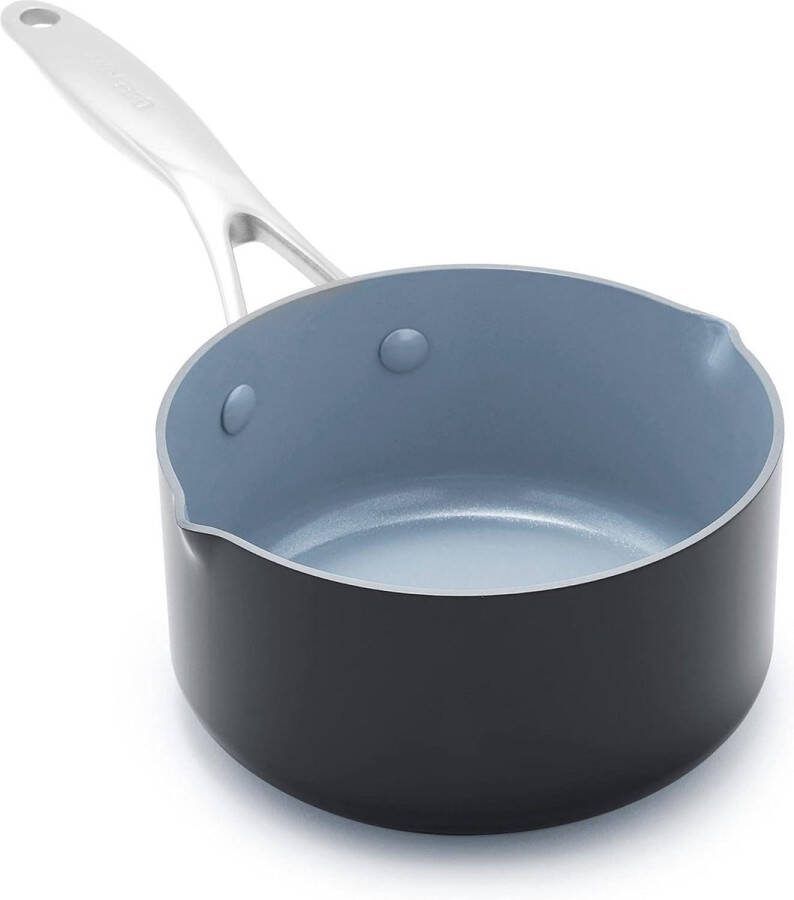 Valencia Pro Harde Geanodiseerde Gezond Keramisch Antiaanbaklaag 16cm 16 Liter Melkpan PFAS-Vrij Inductie Vaatwasmachinebestendig Ovenveilig Grijs Kookpan Met Deksel