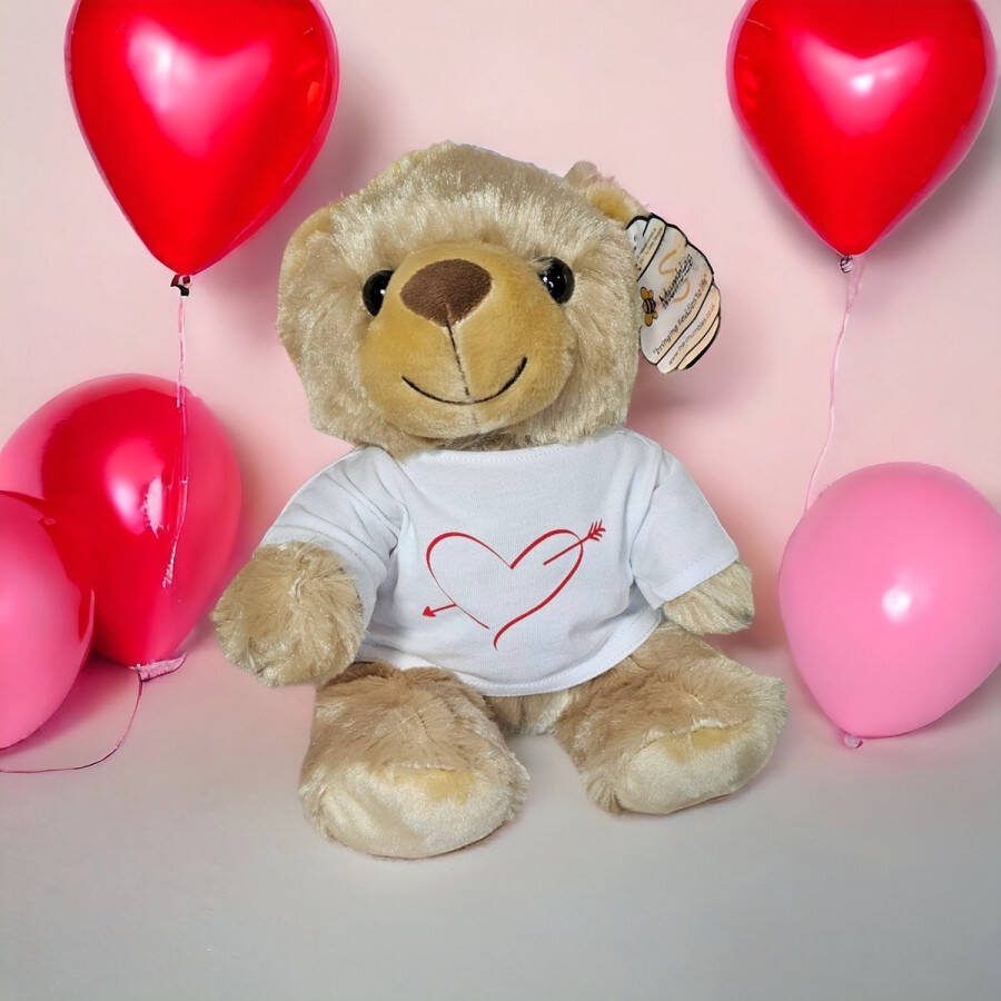Valentijn tip knuffelbeer met eigen opdruk teddybeer met personaliseerbaar shirt