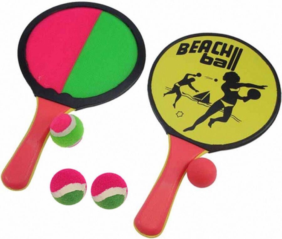 Merkloos Vangbalspel Beachball spel incl 4x ballen roze groen strand speelgoed Vang- en werpspel