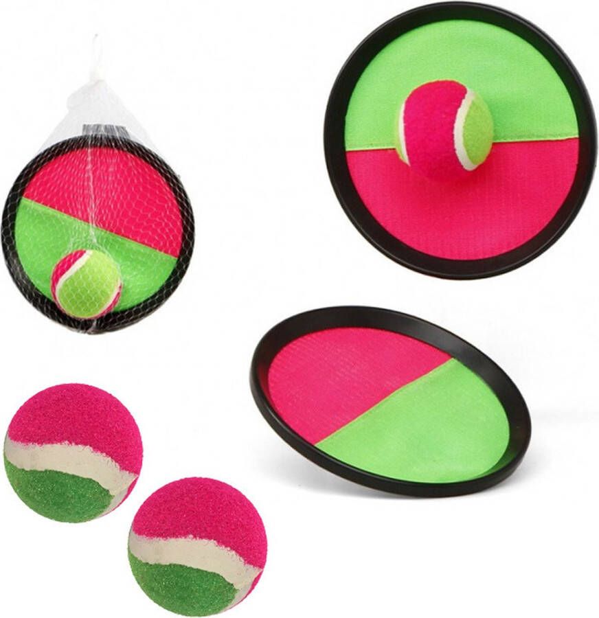 Merkloos Vangbalspel met klittenband incl 3x ballen roze groen strand speelgoed Vang- en werpspel