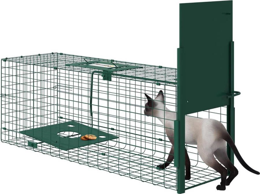 Vangval levende dierenval van staal met 1 ingang voor ratten putois wezels muizen en hazen afmetingen: 80 x 25 x 30 cm (b x h) donkergroen