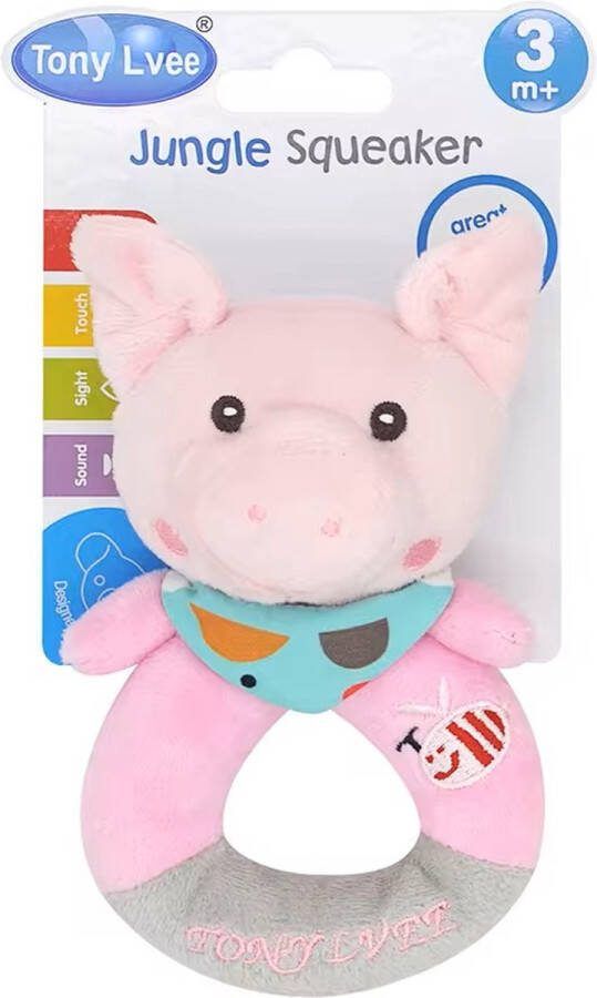 Varken Rond Rammelaar Baby Peuter Kleuter Kraamcadeau Babyshower Babykamer Speelgoed- Kinderen Kinderwagen Speeltje Jongen & Meisje Grijp Bijtspeelgoed Spelen Ontdekken Educatief- Activiteitenspeeltje