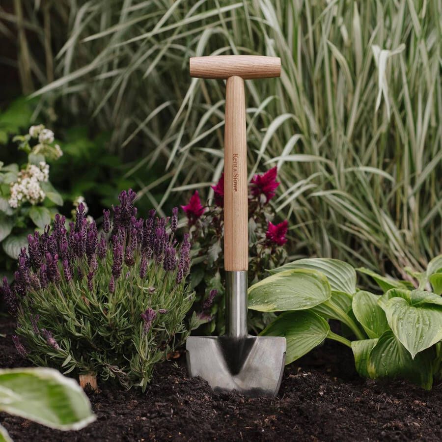 Vaste spade – professionele schop van roestvrij staal voor gebruik in bloembed tuinspade met steel van essenhout lengte: 54 cm