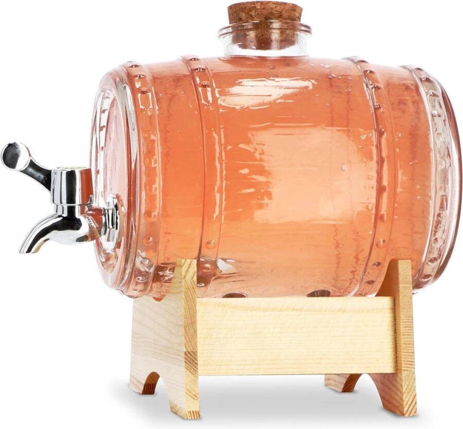 Vat met kraan Vatvormige drankdispenser van glas 1-3 liter Transparante dispenser met houten basis Ideaal voor whisky brandy sappen 15 liter