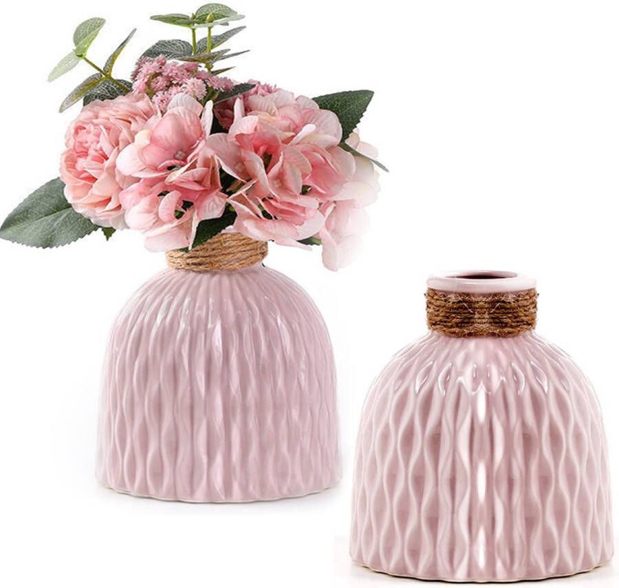 Vazen tafeldecoratie keramiek moderne vaas vintage roze vaas voor pampasgras bloemen droogbloemen roze bloemenvaas vazen ​​voor bruiloft porselein tulpenvaas keuken kantoor woonkamer 14.5 x 11.5 x 11.5 cm