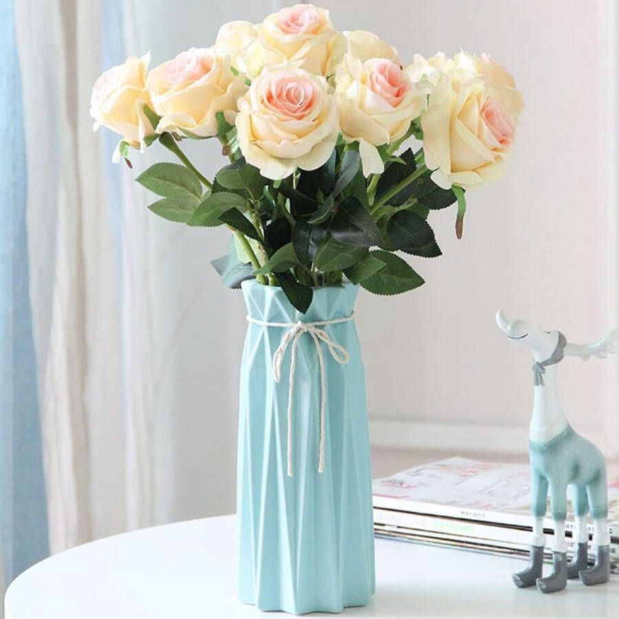Vazen tafeldecoratie keramiek moderne vazen vintage blauwe vazen ​​voor pampagras bloemen droogbloemen blauwe vazen ​​voor bloemen vazen ​​voor bruiloft porselein tulpenvaas keuken kantoor woonkamer 24 x 8 cm
