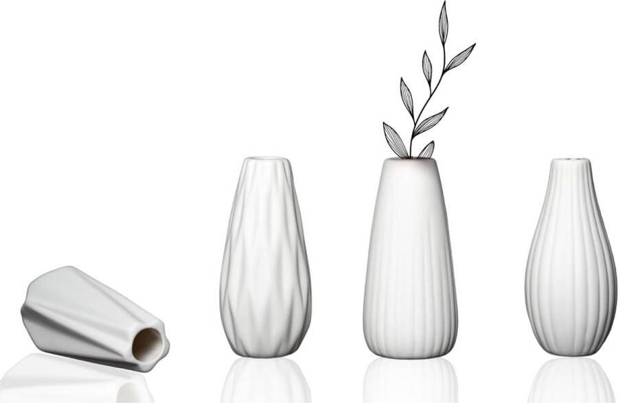 Vazenset van 4 kleine vazen als tafeldecoratie keramische vazenset voor pampasgras droogbloemen of kunstbloemen vaas mat wit als decoratie woonkamer