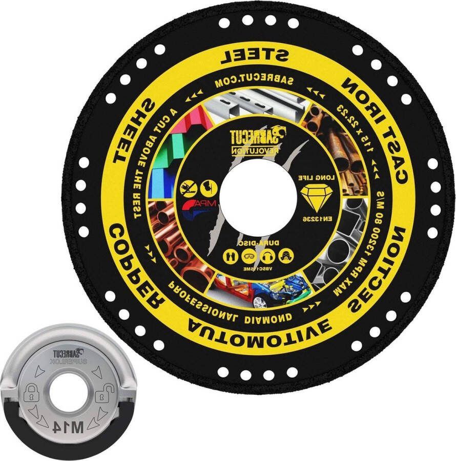 VB115MEGRB 115mm (4.5) Diamond Disc Blade 22.23mm Boring Vacuüm Gesoldeerd Metaal Snijhoek Slijpmachine Heavy Duty Grinder 45mm M14 Quick Change Vergrendeling Behoud Flens Moer Kit