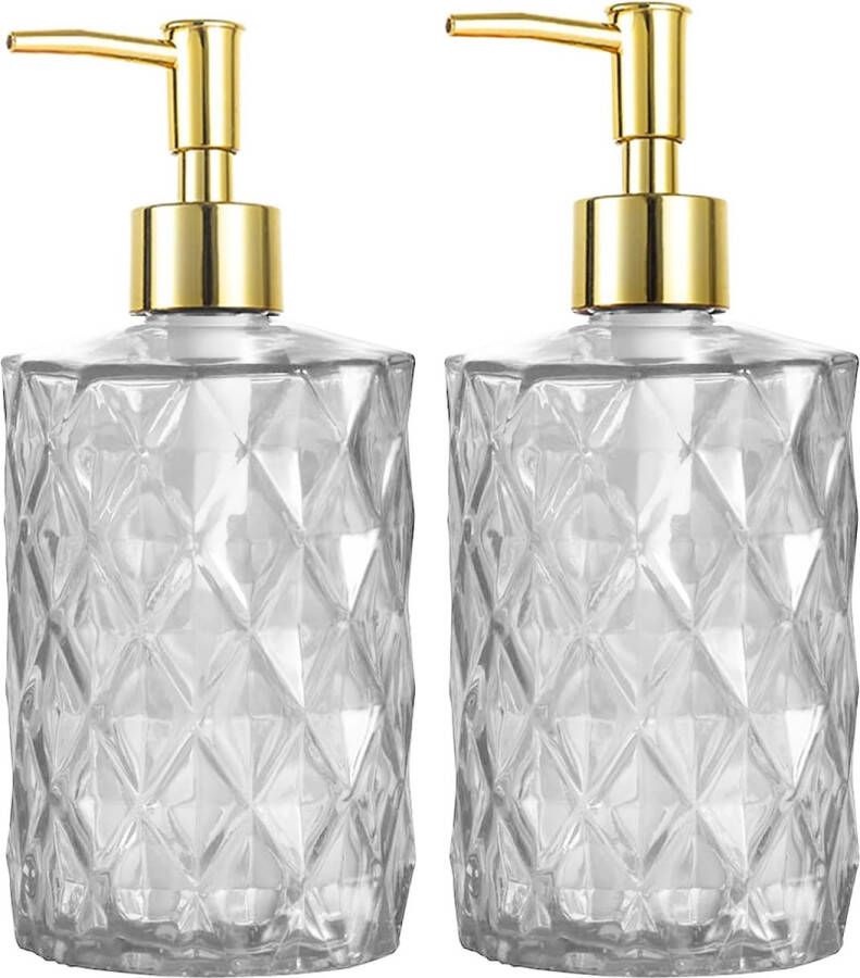 Veelzijdige glazen zeep 500ML druppelloze pompfles Navulbare vloeibare zeepdispenser voor badkamer aanrecht keuken wasruimte (2 pack Clear)