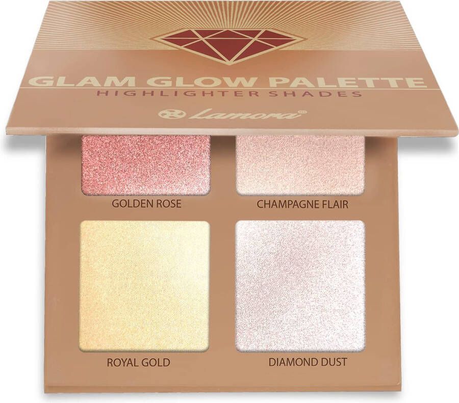 Vegan Highlighter Kit met Spiegel 4 Hypoallergene Shimmer Tinten