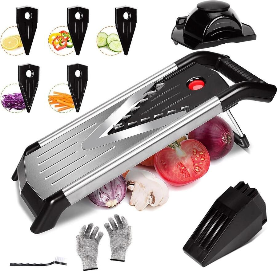 Vegetable Slicer Verstelbare V-vormige Mes Fruit Groentesnijder Mandoline voor Komkommers Aardappelen Handhandschoenen en Reinigingsborstels