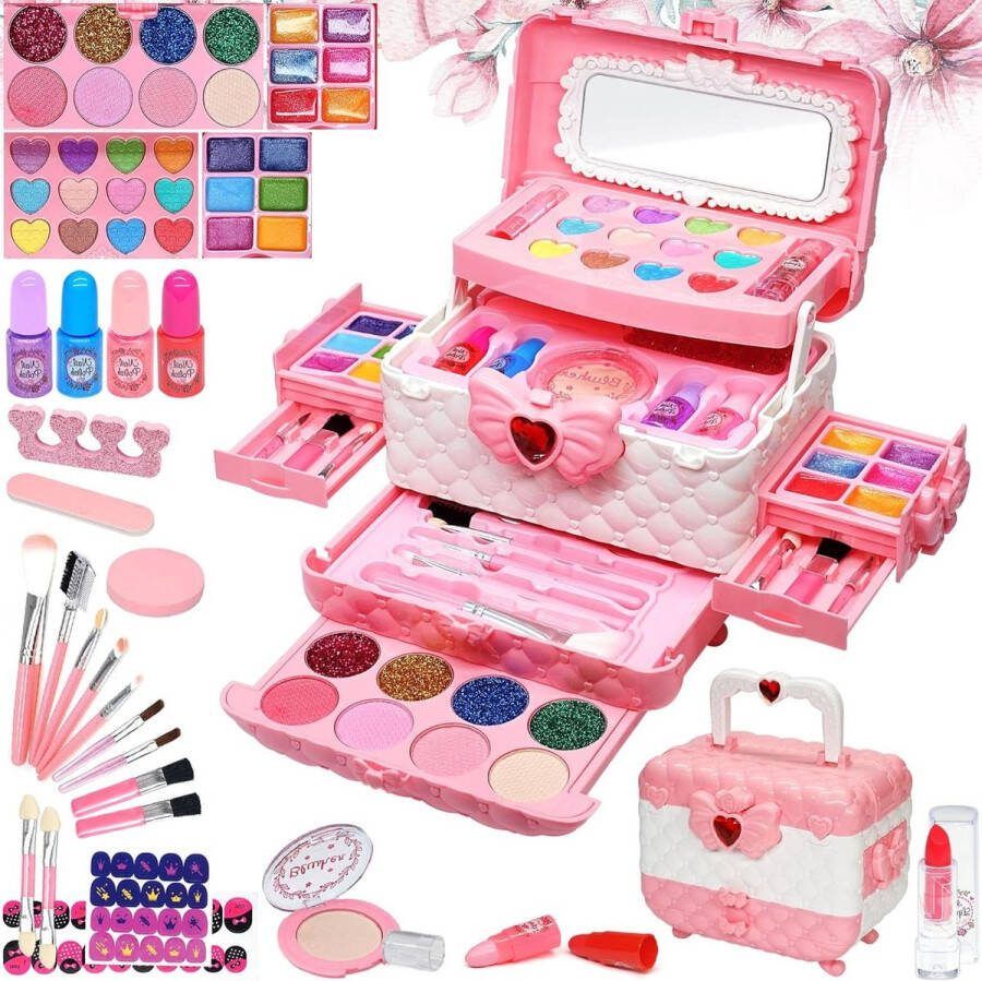 Veilige en Afwasbare Make-up Kit voor Kinderen Echte Meisjes Make-up Set voor Peuter Prinses Verjaardagscadeaus Roze 4 5 6 7 8 9 Jaar Oude Meisjes make up koffer meisje