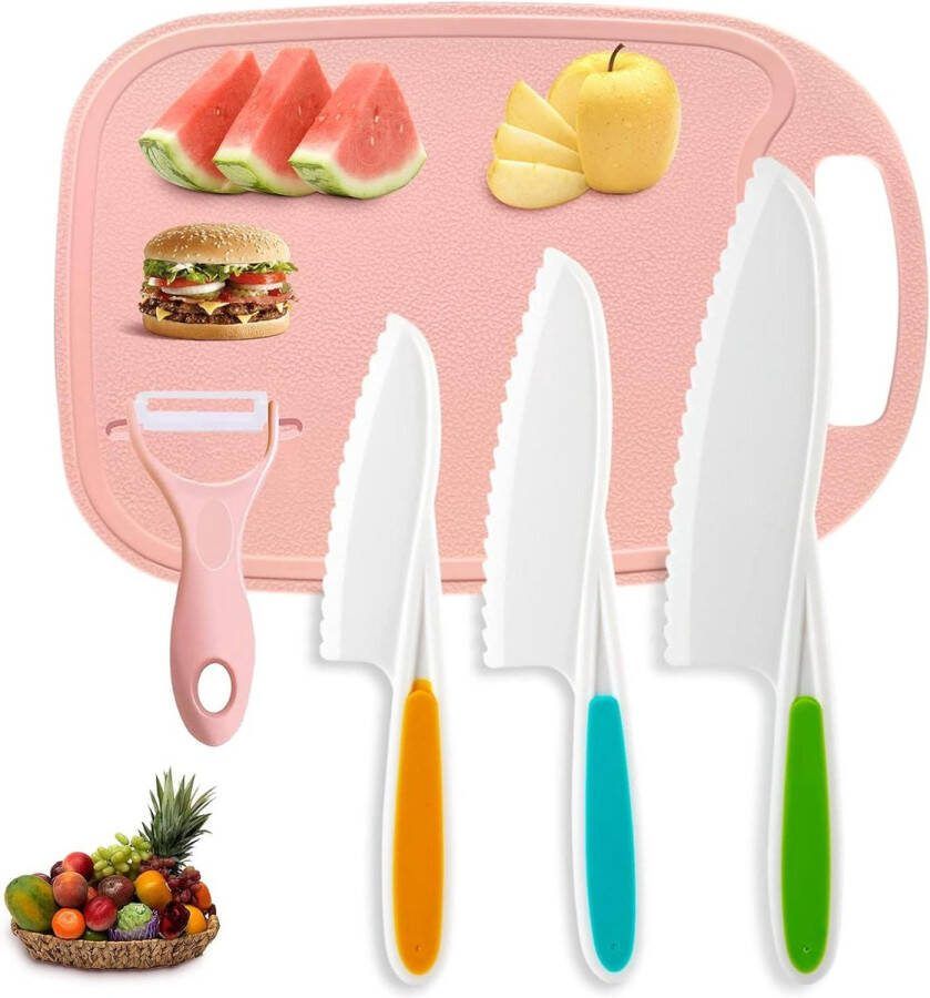 Veilige Kindermessen Nylon Set Real Fit Beginners Herbruikbare Dunschiller Fruitboard Koken Geschikt Snijden Salade Sandwich Aardappel Ui Kinderen kindermessenset