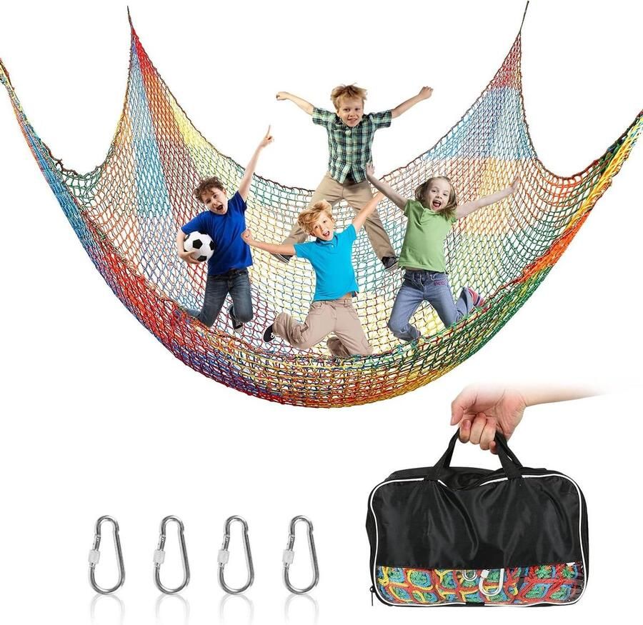 Veiligheidsnet klimnet speelplaats dubbellaags klimrek net kinderschommel regenboogkleuren (1 x 3 m)