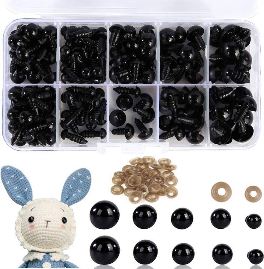 Veiligheidsogen voor gehaakte dieren 100 stuks kunststof knoopogen voor pluche dieren poppenogen met sluitringen voor pop pluche dier en teddybeer knutselen (6 12 mm)