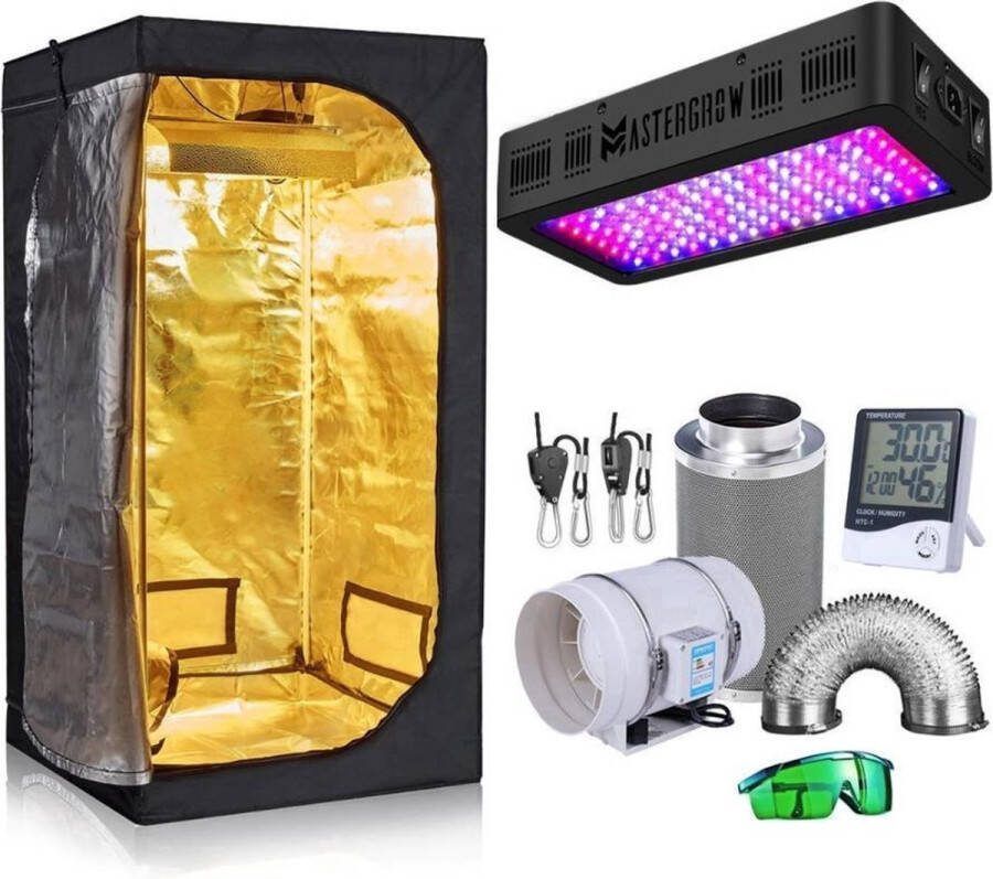 Velox 60x60x140cm Kweektent Full Spectrum Dubbele bodem Snelle Groei Hoge kwaliteit 600W Groeilamp LED Complete Kweekset Zwart