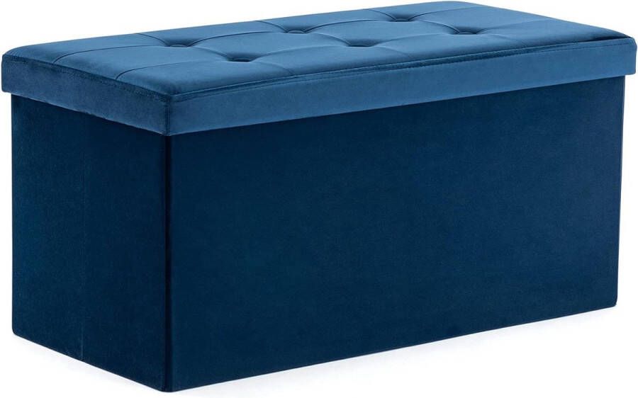 Velvet Bed Bank Zitkruk Ottomaan Speelgoedkist met Deksel Opvouwbare Opbergkist voor Woonkamer Slaapkamer 82 x 40 x 40 cm Marineblauw Groot