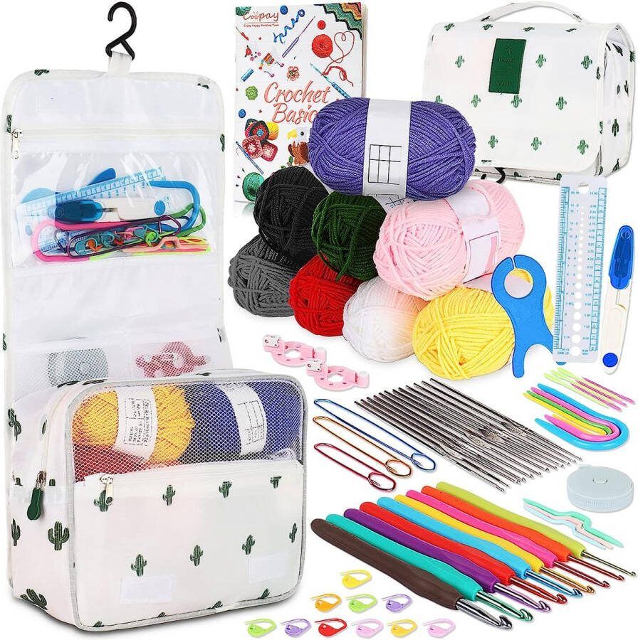 Verbeterd hangend haakpakket voor beginners met etui en 8 haakgarens 63-delige haaknaaldenset met haakboek ergonomische zachte grip en gehaakte accessoires