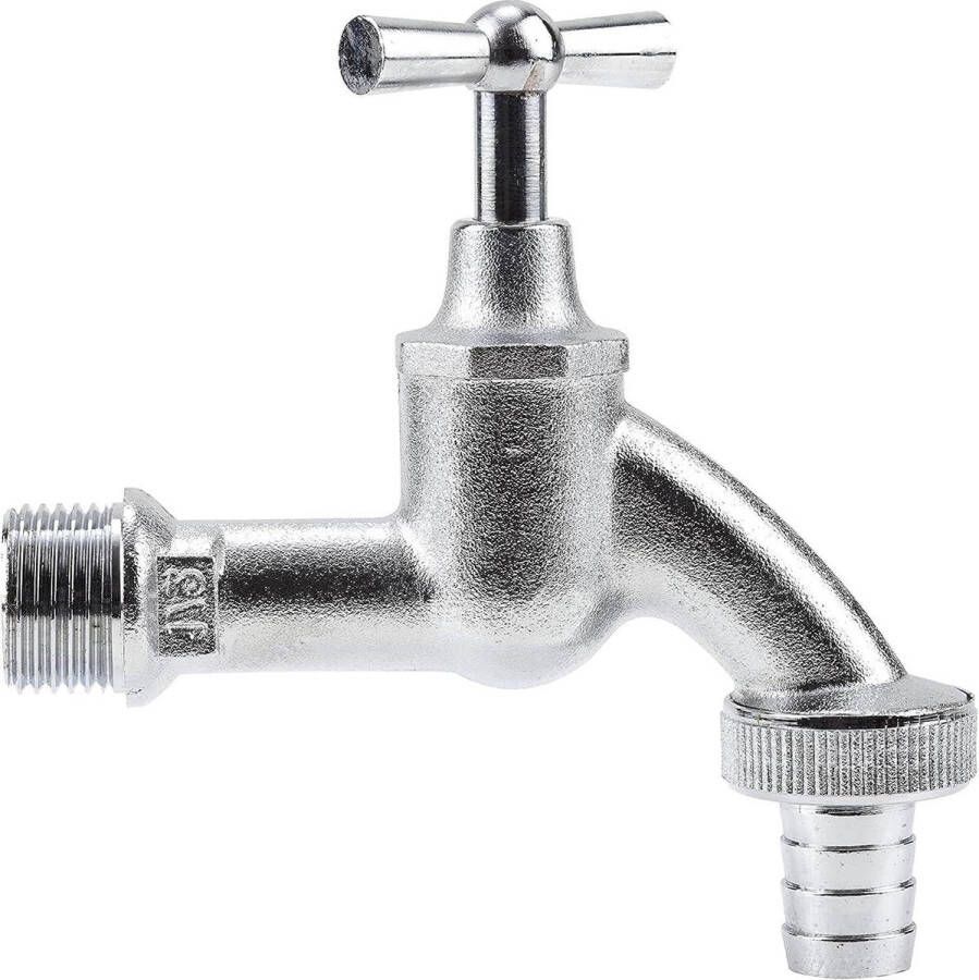 Verchroomde waterkraan met schroefverbinding voor slangen Geschikt voor binnen en buiten G1 2 schroefdraad 13 mm slangen Zilver 30 x 20 x 20 cm Buitenkraan