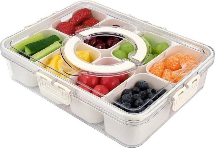 Verdeeld dienblad met deksel handvat opbergbare kruidencontainer 8 vakken voor kerstfeest groenten snack fruit noten snoep cracker chips ui gember knoflook kers (8 compartimenten)