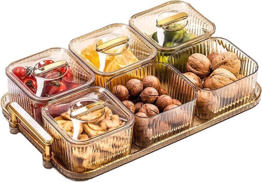 Verdeelde serveerschaal met deksel Snackdienblad met handvat 6 verwijderbare transparante kommen Serveerschaal voor voorgerechten snoep noten koekjes feestvoedsel chips