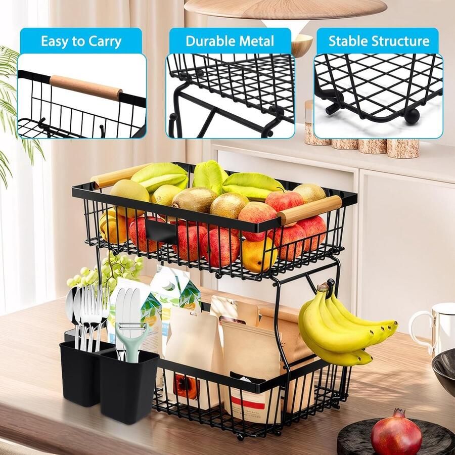 Verdiepingen fruitmand 2 verdiepingen zwart