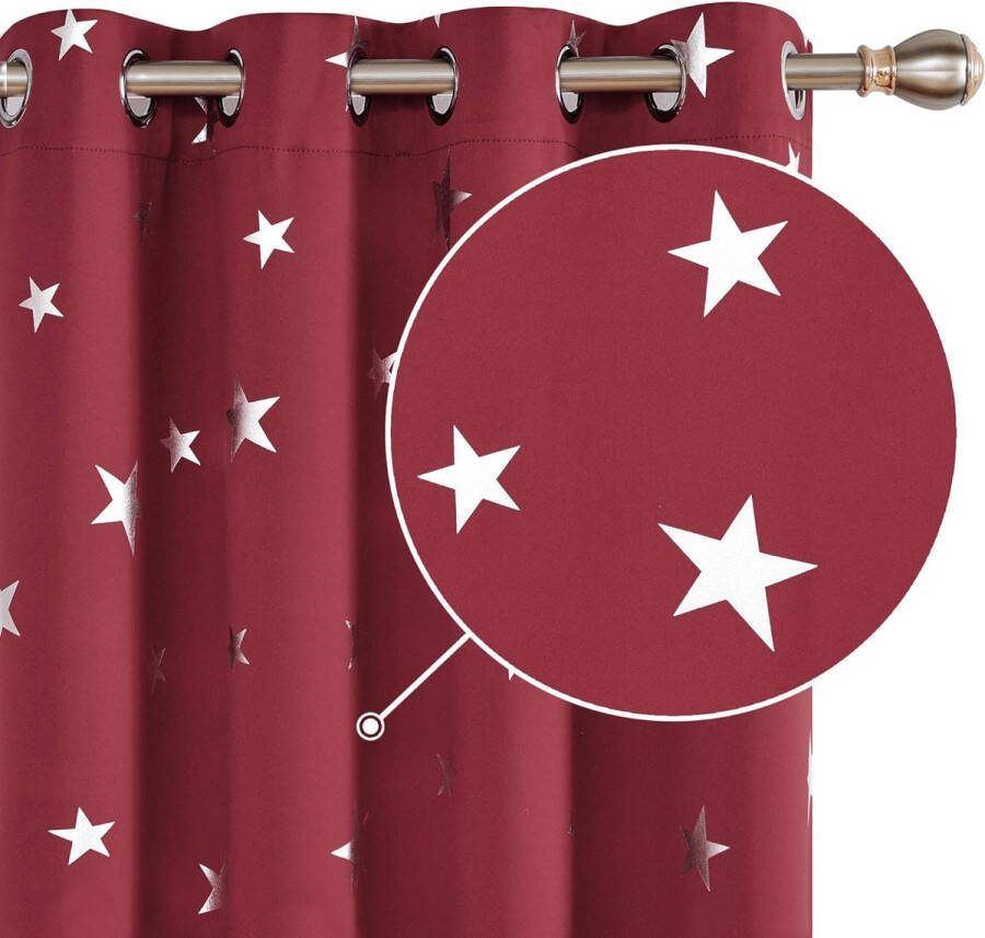Verduisterende Gordijnen met Ringen Ster Ondoorzichtige Gordijnen oor Slaapkamer Woonkamer 140x138 cm (B x H) Donkerrood 2 stuks