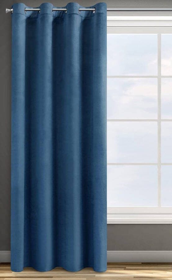 Verduisteringsgordijn Ondoorzichtig Satijnen Gordijn met Ogen 1 st. Extra Lang Gordijn Elegant Effen Woonkamer Slaapkamer 140x250 cm Marine